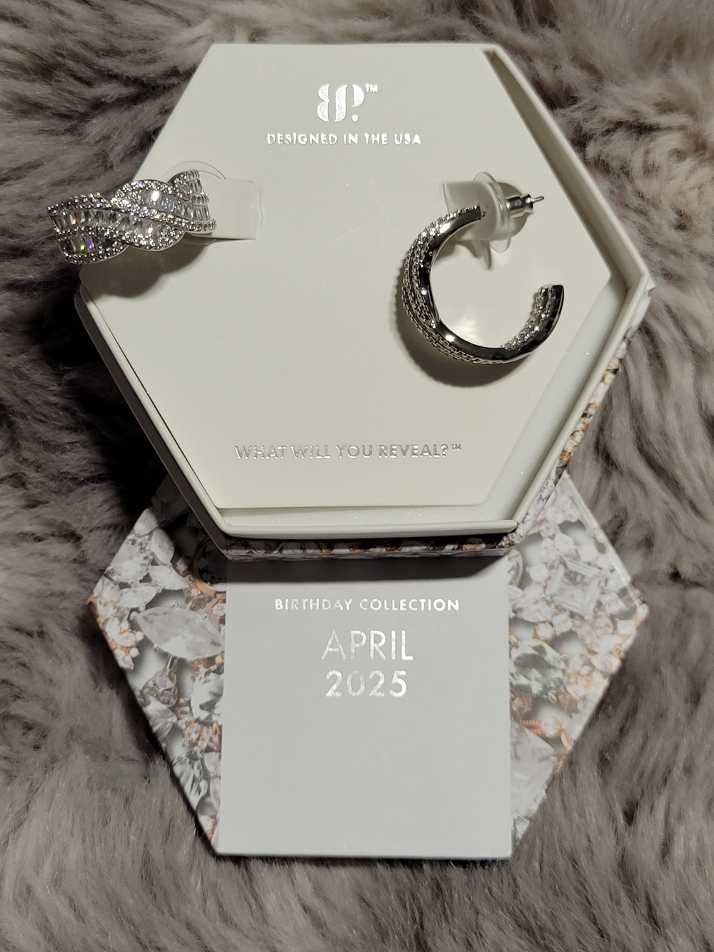 April Birthday Collection Silver Hoop and Crystal Twisted Stud Earrings